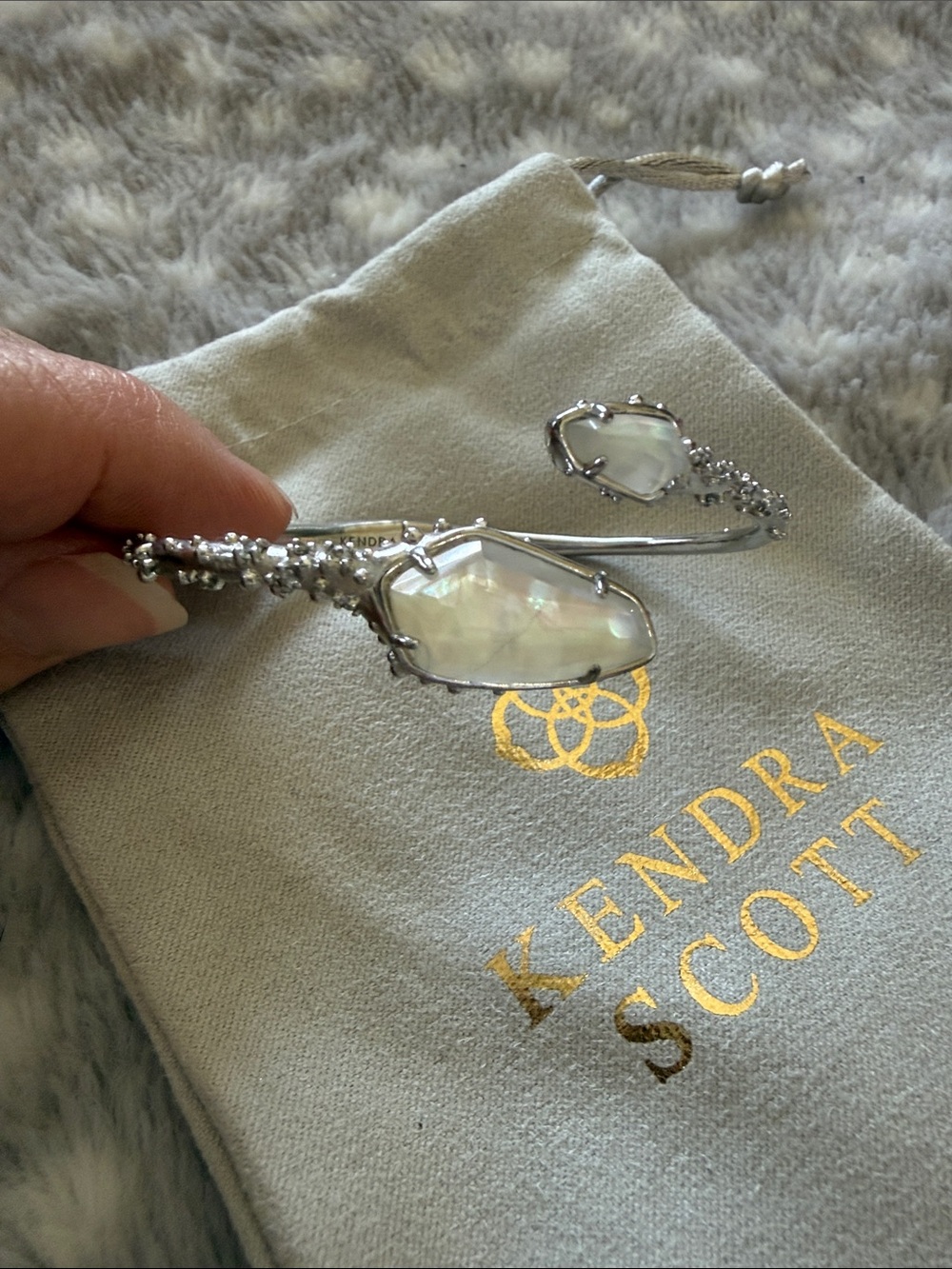 Kendra Scott Silver Iridescent Mother-of-Pearl Double Stone Cuff